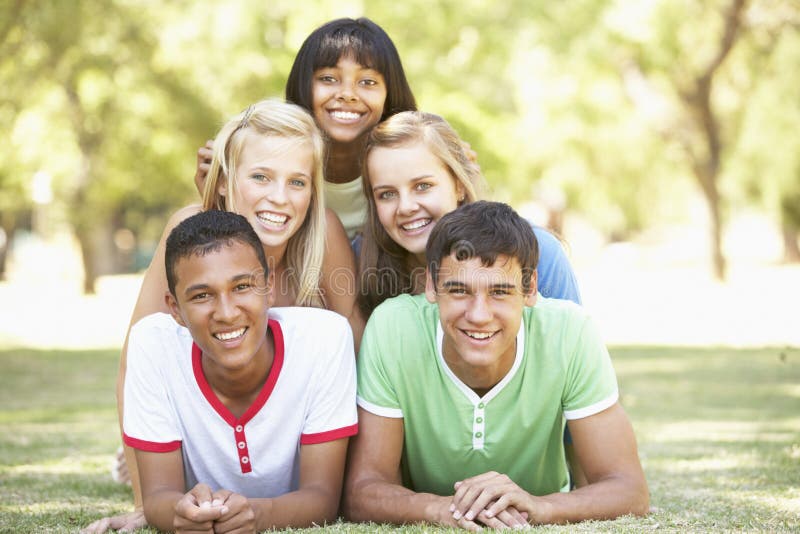 Group of Teenage Friends Having Fun in Park Stock Image - Image of ...