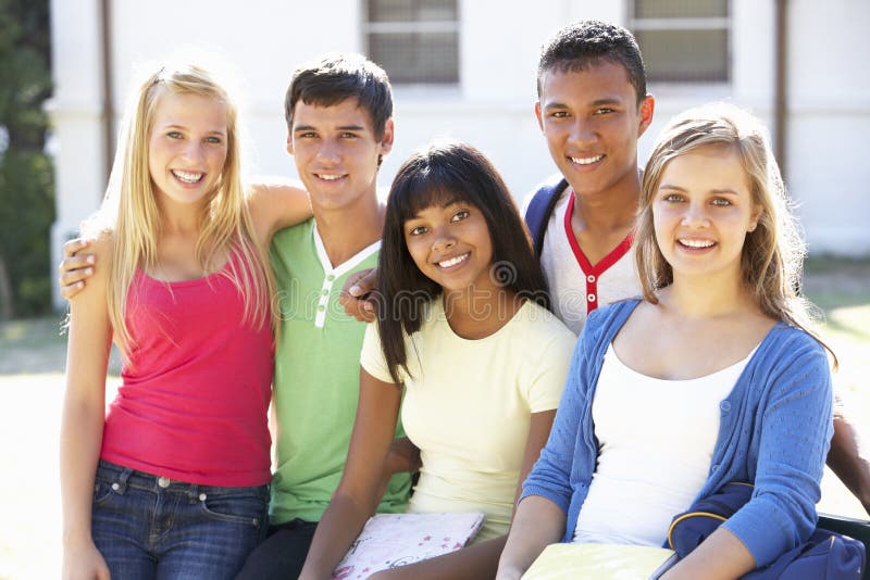 Group of Teenage Students Standing on Campus Stock Photo - Image of ...