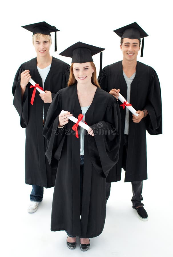 Group of teenagers celebrating after Graduation stock image