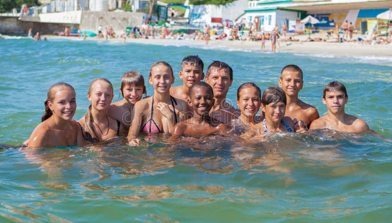 Group teenagers in the sea royalty free stock image Group teenagers in the sea royalty free stock image