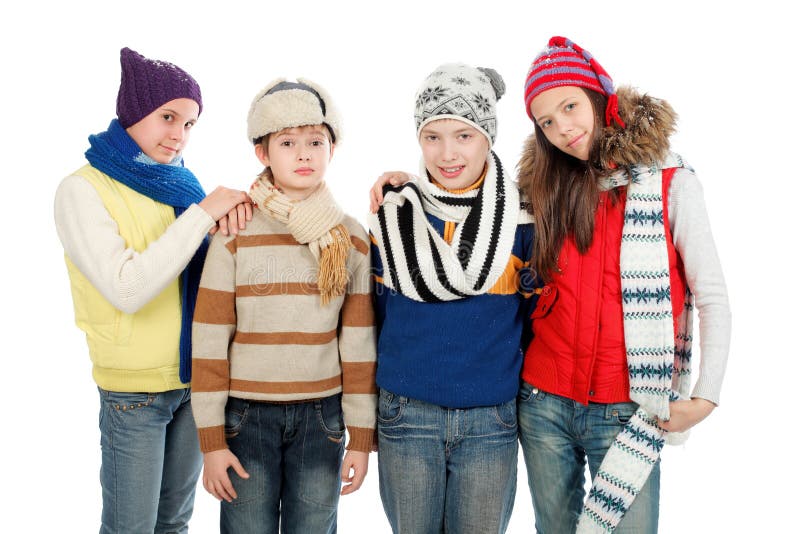 Two Smiling Kids In Winter Clothes Stock Photo - Image of clothes, girl ...