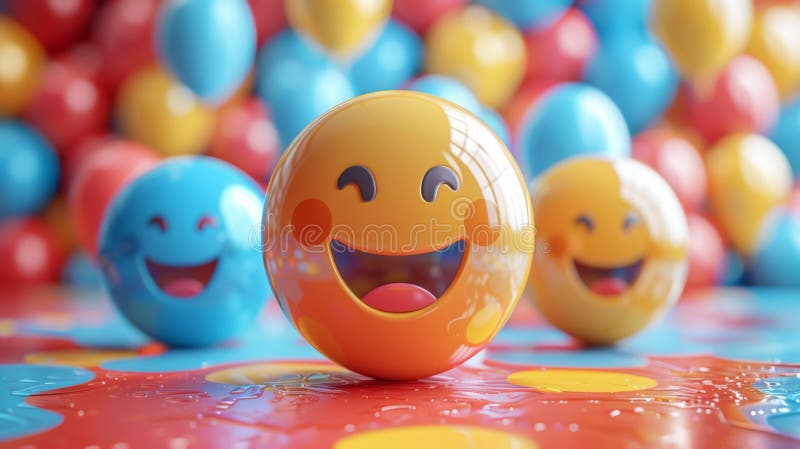 A group of three balls with smiley faces on them, AI vector illustration