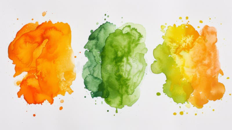 A group of three different colored paint splats on a white background, AI royalty free stock photos