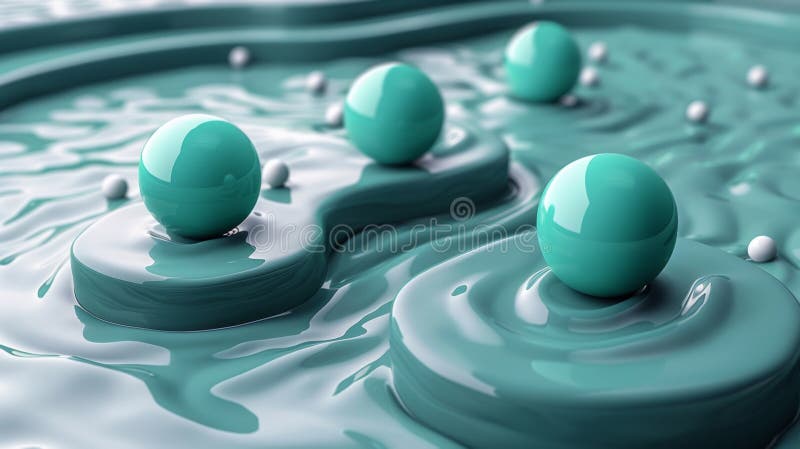 A group of three eggs are sitting in a blue liquid, AI royalty free illustration