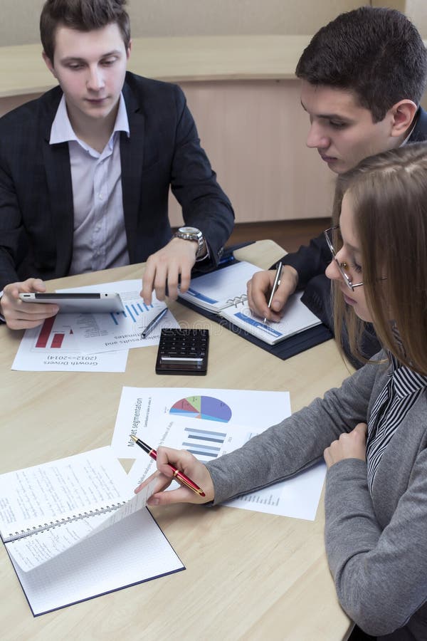 Group of Three People Having Discussion Stock Photo - Image of business