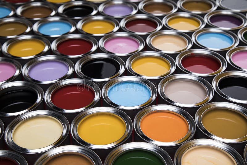 Group of Tin Metal Cans with Color Paint Stock Photo Image of abstract, painter 143187110