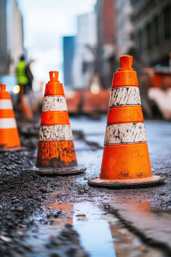 A Group of Traffic Cones Sitting on the Side of a Road, Possibly for ...