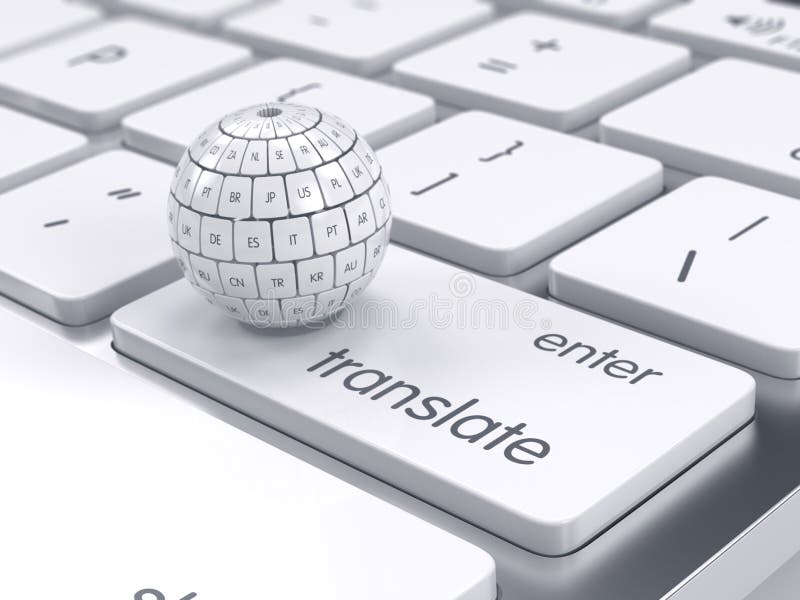 Group translation cubes in the sphere shape on the computer keyboard royalty free illustration