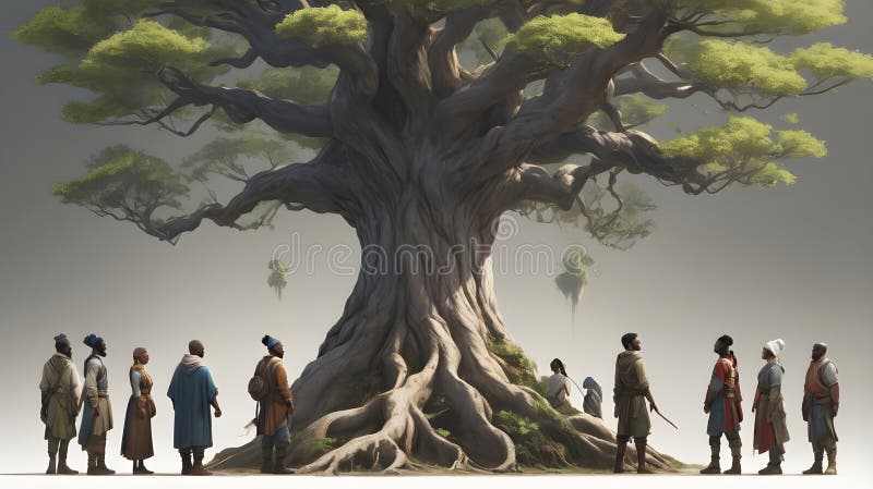 Ancient Tree & Travelers royalty free illustration