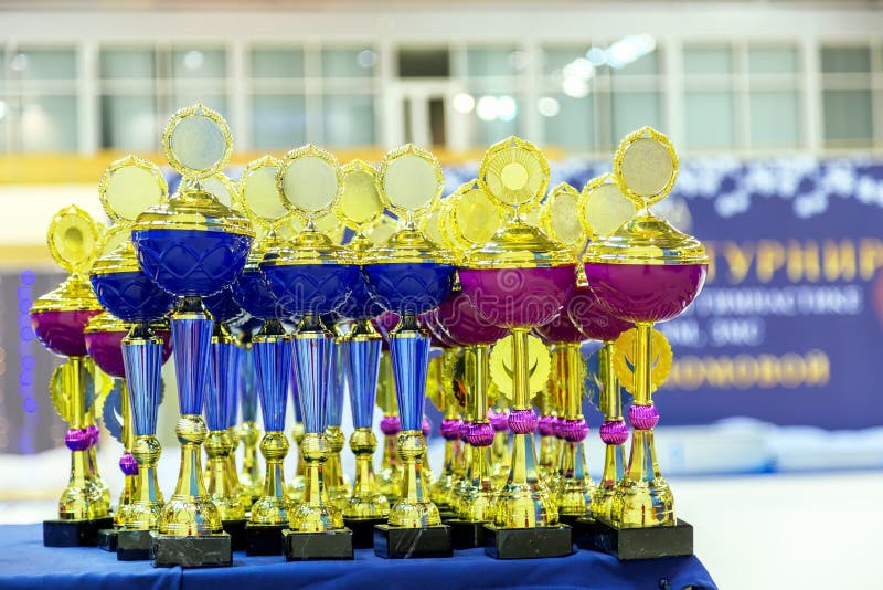 Group of the Trophies or Cups Close Up. Competition or Championship