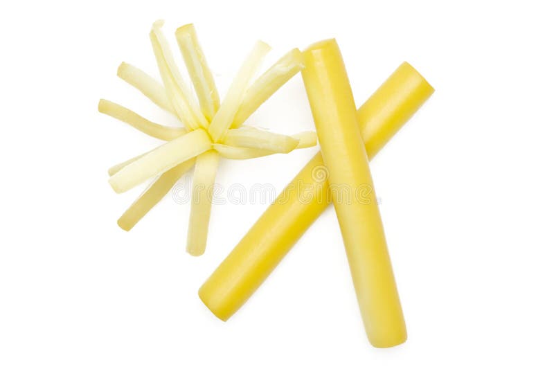 Smoked slovak string cheese stick isolated on white