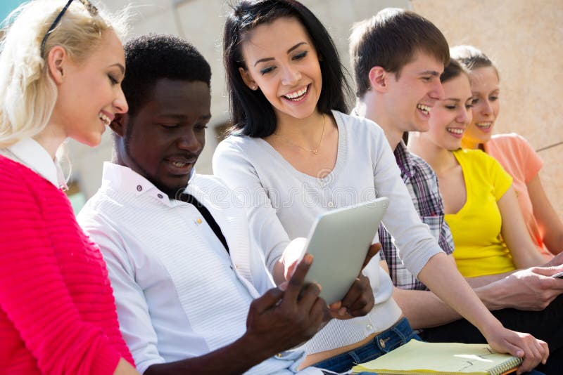 Group of university students studying stock photo