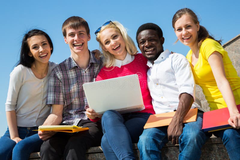 Group of university students studying stock photos