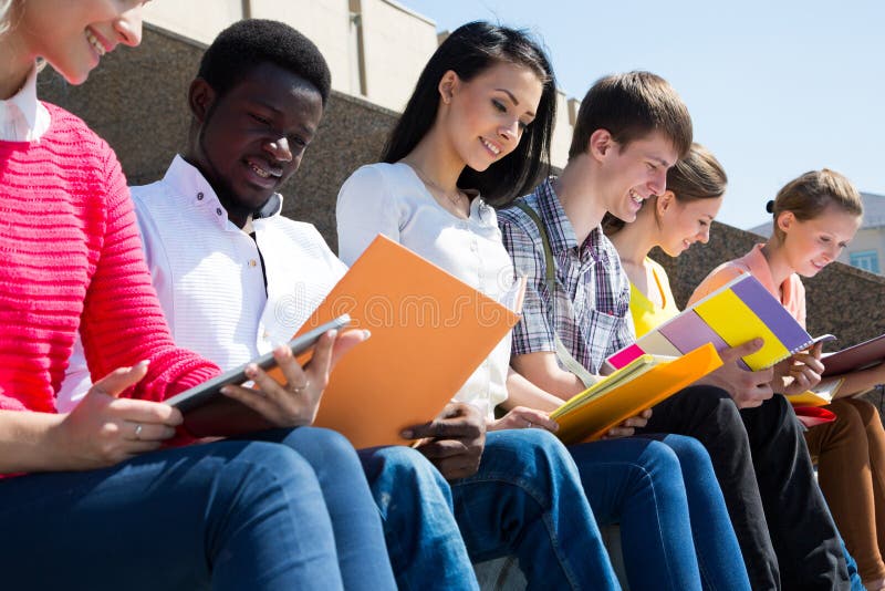 Group of university students studying royalty free stock images