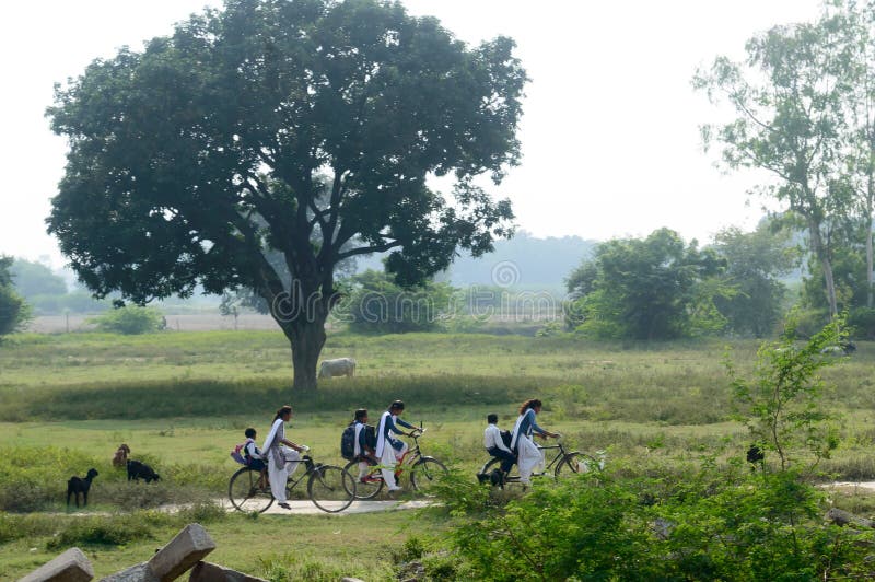 Group of Village teenage girls female high school students returning Back to school. Rural Indian Education Background. Girl royalty free stock image Group of Village teenage girls female high school students returning Back to school. Rural Indian Education Background. Girl royalty free stock image