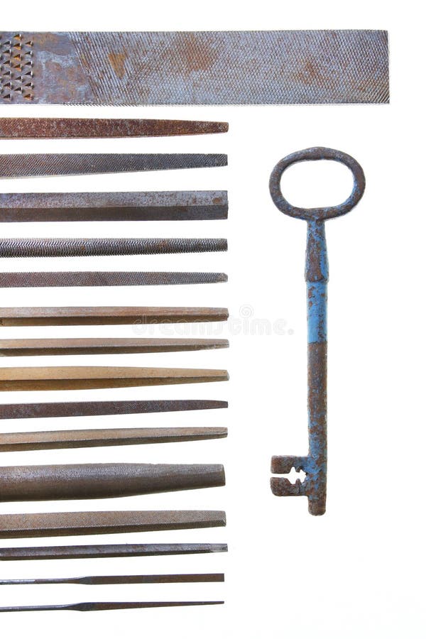 Group of Vintage Metal Files Teamwork Making Big Key Stock Image