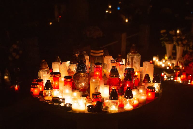 Group of Candlelights during All Saint`s Day Stock Photo Image of