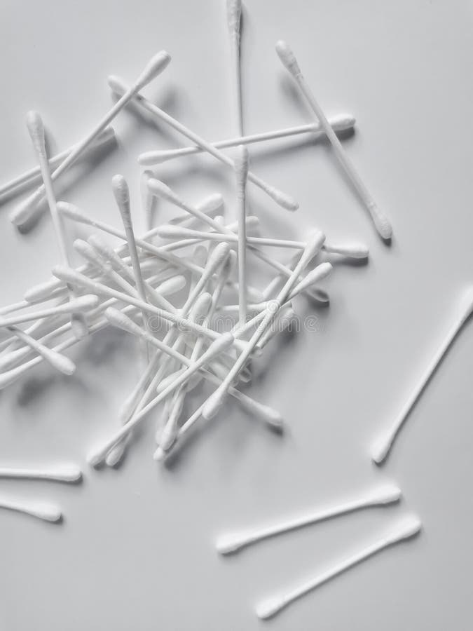 A Group of White Cotton Swabs for Cleaning the Ears. daily Ear Hygine