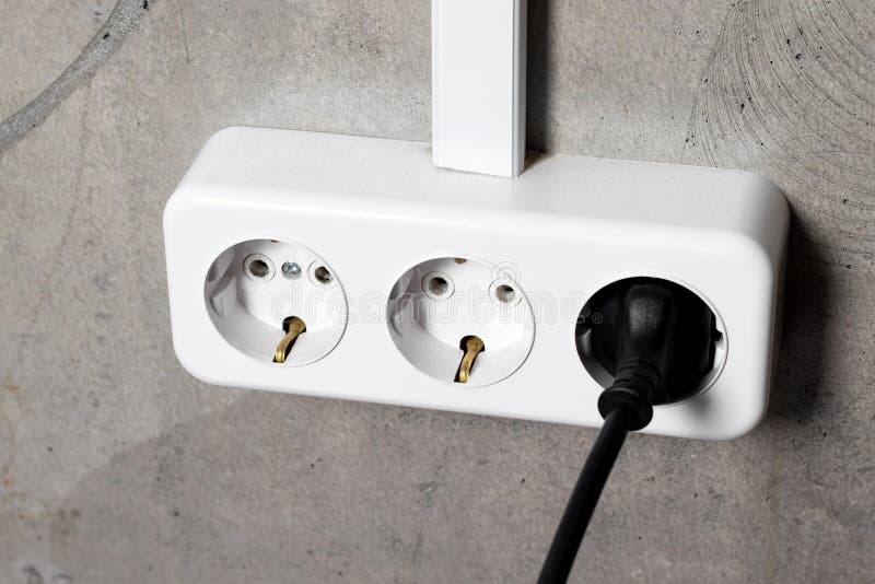 Electrical Outlets with Plug on Concrete Wall Stock Photo Image of