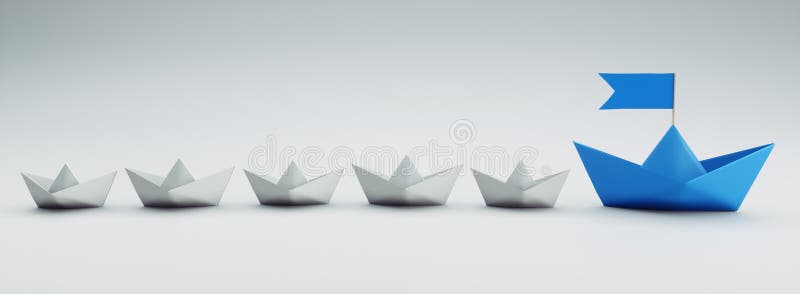 Group of white and blue paper boats - 3D illustration stock illustration Group of white and blue paper boats - 3D illustration stock illustration