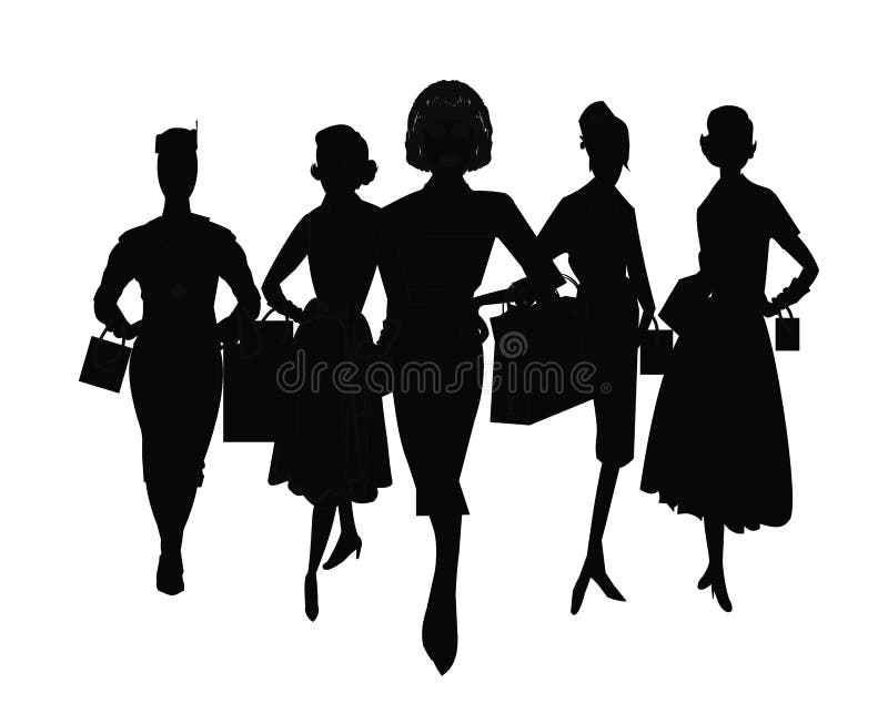 Group of women shopping stock illustration. Illustration of dressed ...