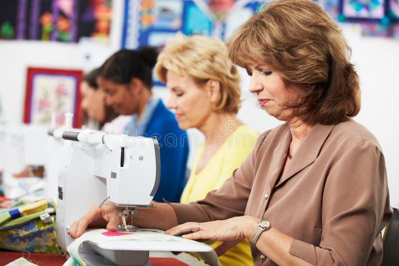 Group Women Using Electric Sewing Machines Class Stock Photos Free