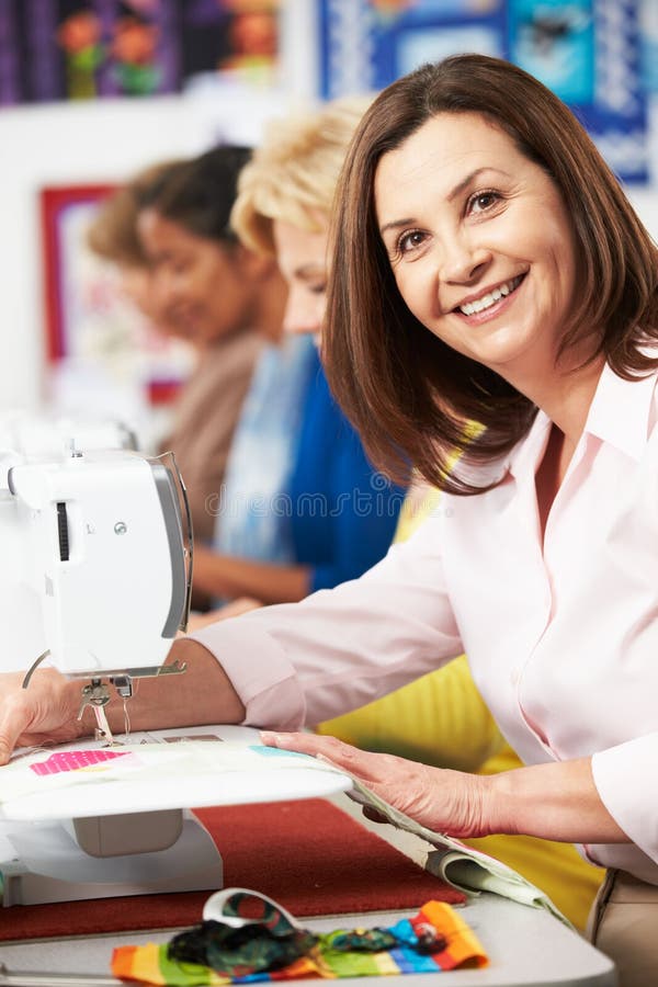 Group Women Using Electric Sewing Machines Class Stock Photos Free