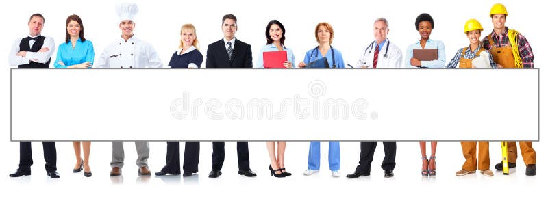 Group of Workers People with Banner. Stock Image - Image of diversity, group:  89744581