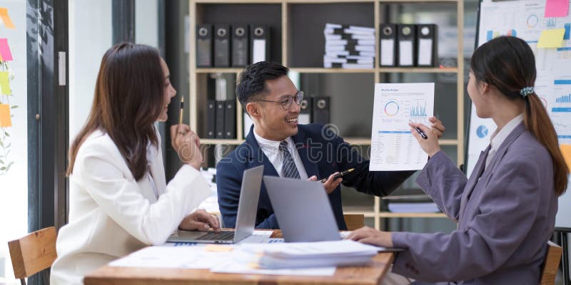 Group of Young Asian Modern People in Smart Casual Wear Having a ...