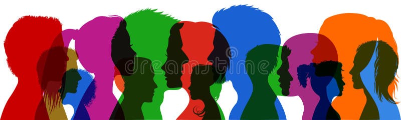 Group young people. Profile silhouette faces girls and boys – royalty free illustration Group young people. Profile silhouette faces girls and boys – royalty free illustration