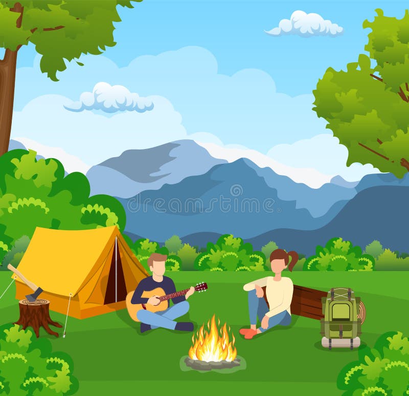 People Sitting Around Camp Fire Stock Illustrations – 144 People ...