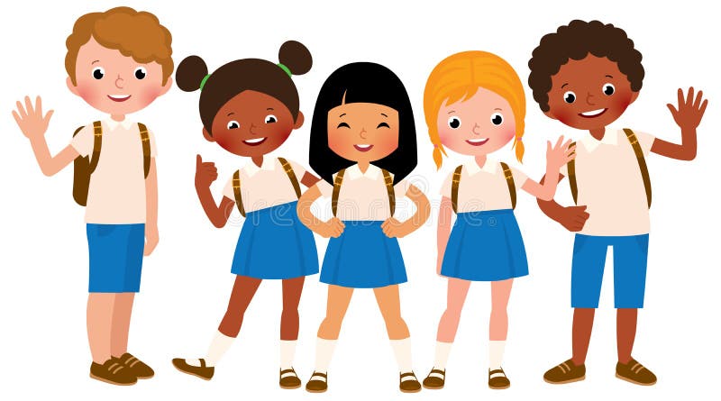 Groupe d'enfants heureux dans l'uniforme scolaire illustration de vecteur Groupe d'enfants heureux dans l'uniforme scolaire illustration de vecteur