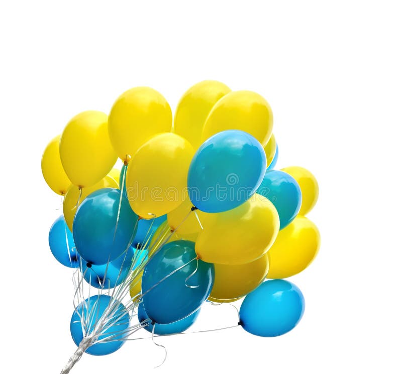 Groupe de ballons bleus et jaunes image stock Groupe de ballons bleus et jaunes image stock