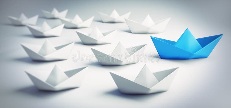 Groupe de bateaux de papier blancs et bleus - illustration 3D illustration de vecteur Groupe de bateaux de papier blancs et bleus - illustration 3D illustration de vecteur