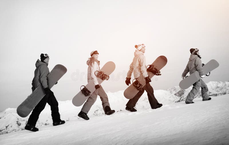 Groupe de concept extrême de ski de surfeurs