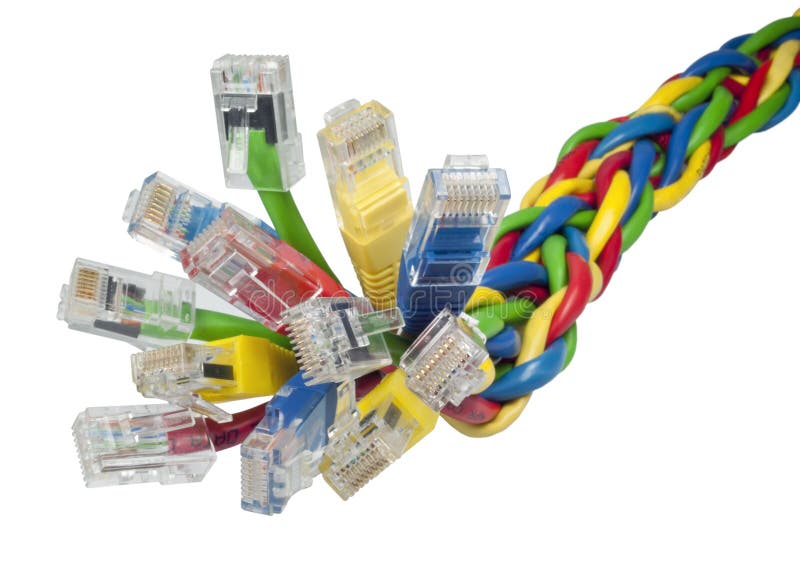 Groupe de câbles colorés multi de réseau Ethernet images libres de droits