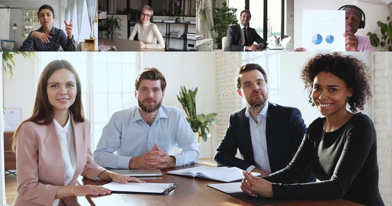 Groupe de gens d'affaires multiraciaux participants conférence vidéo appel clips vidéos