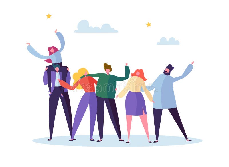 Groupe de jeunes mâle heureux et de personnage féminin s'embrassant Les gens célèbrent l'événement important de travail d'équipe illustration stock Groupe de jeunes mâle heureux et de personnage féminin s'embrassant Les gens célèbrent l'événement important de travail d'équipe illustration stock