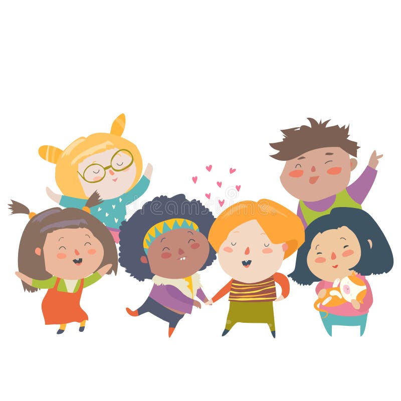 Groupe de nationalités et de couleur de la peau différentes d'enfants Égalité de course, tolérance, diversité illustration stock Groupe de nationalités et de couleur de la peau différentes d'enfants Égalité de course, tolérance, diversité illustration stock