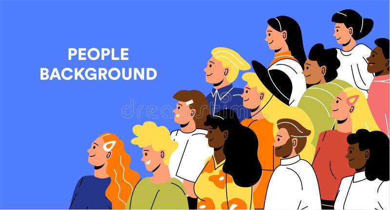 Group of people. Men and women of different races, nationalities and ethnic groups. Tolerance, respect and equality. International holiday postcard. Cartoon flat vector illustration. Group of people. Men and women of different races, nationalities and ethnic groups. Tolerance, respect and equality. International holiday postcard. Cartoon flat vector illustration