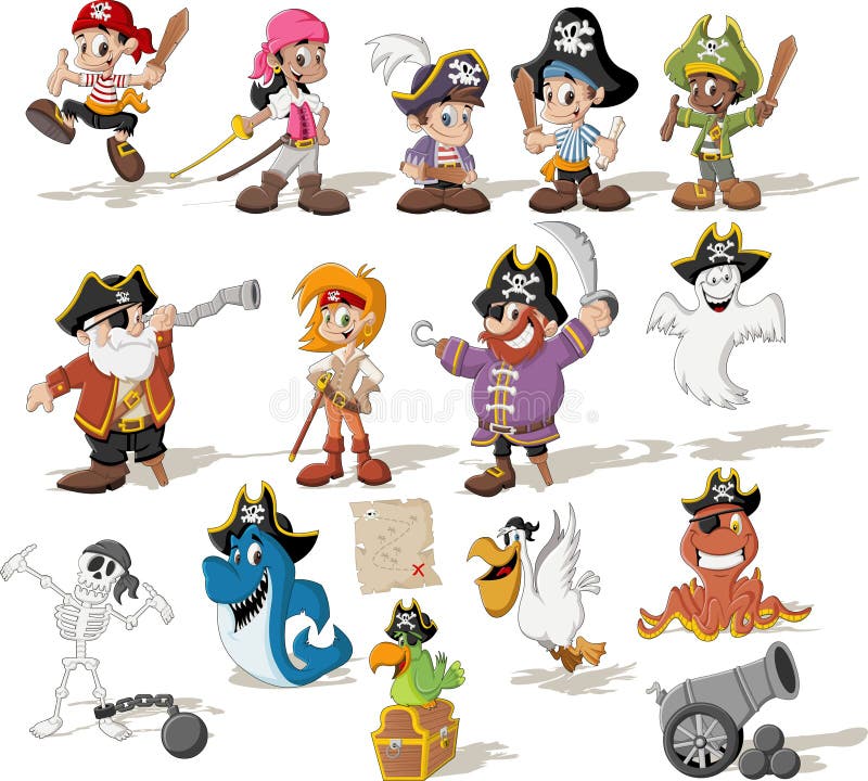 Groupe de pirates de bande dessinée illustration stock