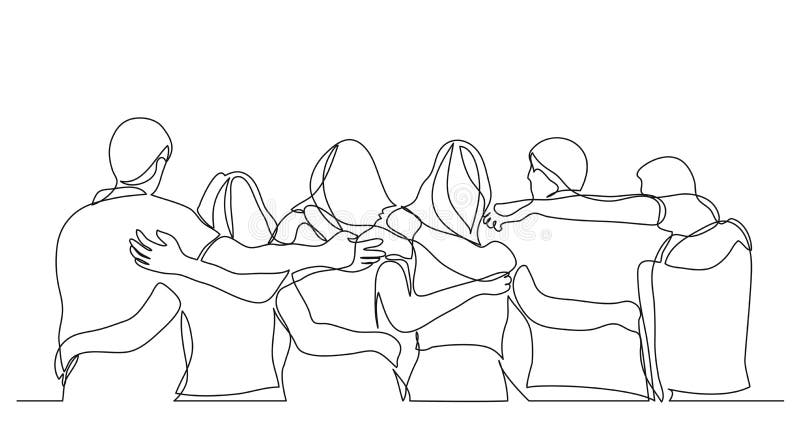 dessin au trait représentant un groupe de jeunes 