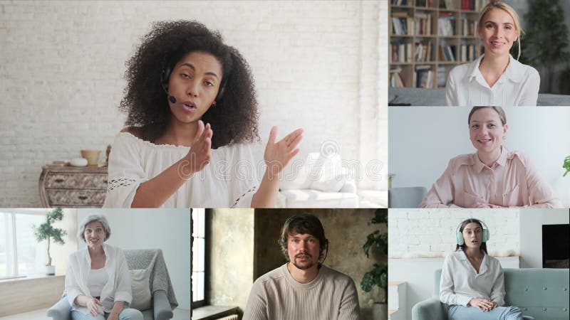 Groupe diversifié de personnes collaborateur de bureau sur vidéo conférence en ligne appel banque de vidéos