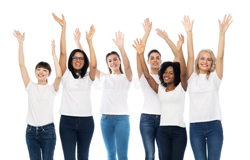 Groupe international de femmes de sourire heureuses photographie stock libre de droits