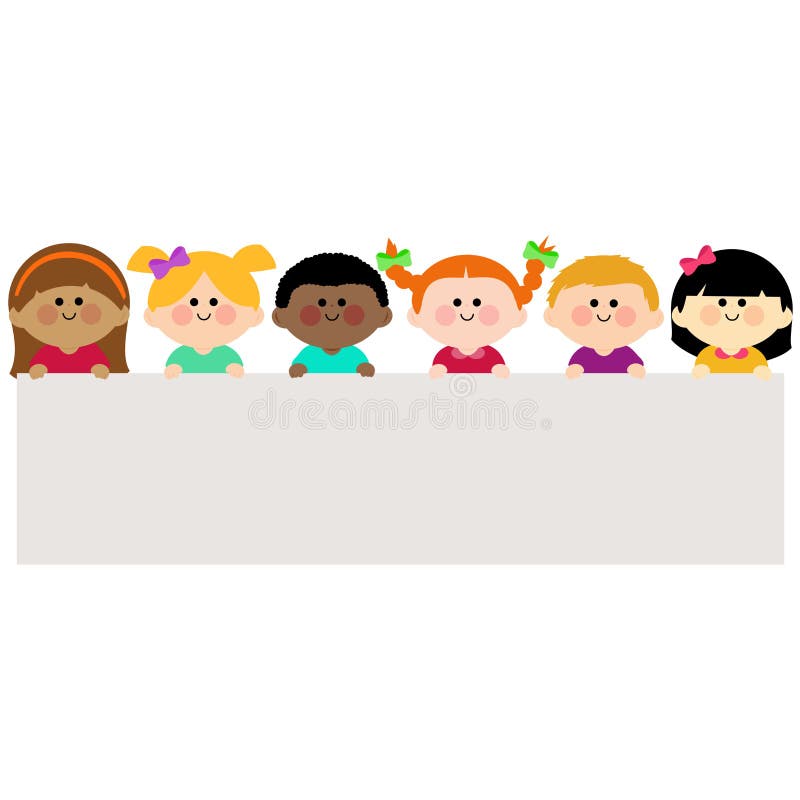 Groupe multiculturel d'enfants tenant la bannière vide horizontale illustration de vecteur Groupe multiculturel d'enfants tenant la bannière vide horizontale illustration de vecteur