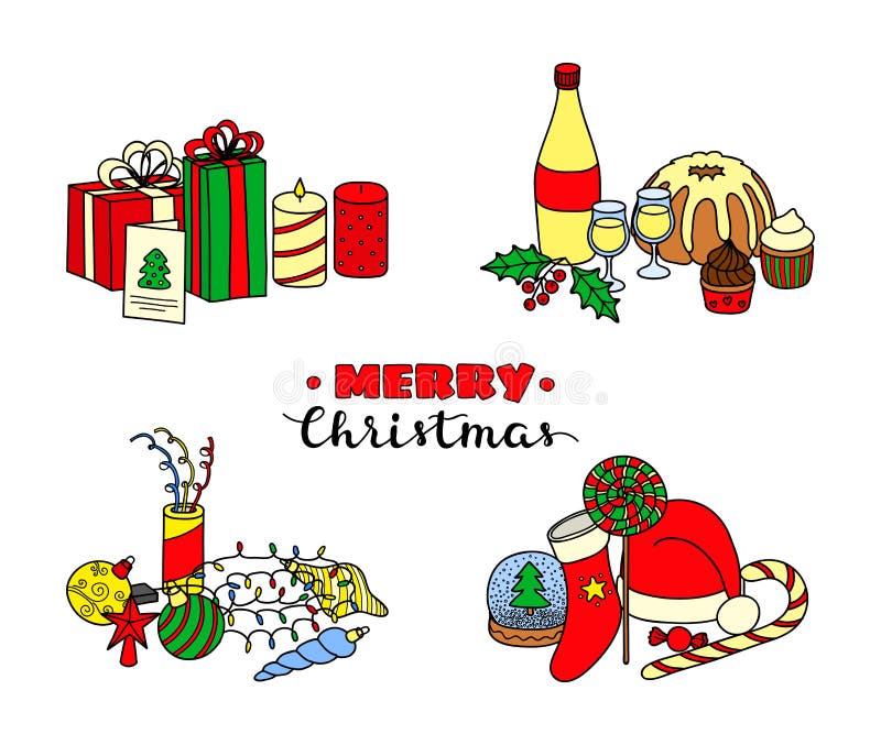 Groups of Christmas items. stock vector. Illustration of xmas 225940702