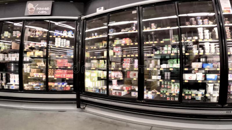 Walmart Grocery Store Interior Dairy Glass Door Section Stock Footage ...