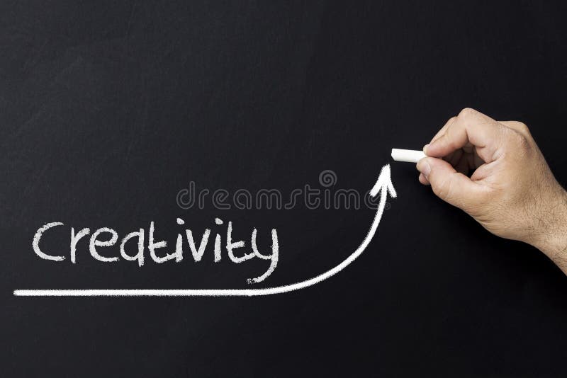 Growing creativity concept. Businessman draw accelerating line of improving creativity. royalty free stock photography