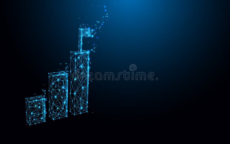 Growing graph icon from lines, triangles and particle style design royalty free illustration