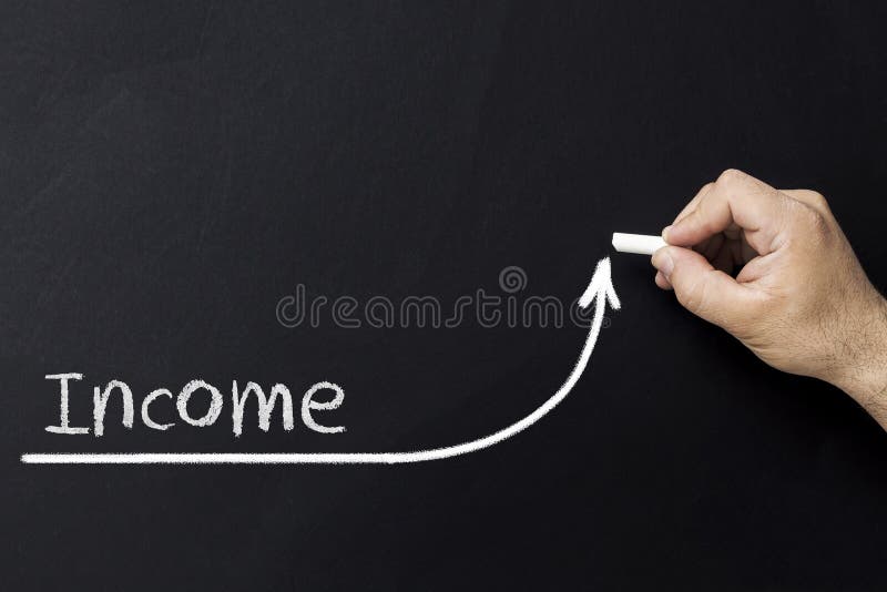 Growing income concept. Businessman draw accelerating line of improving income. stock photography